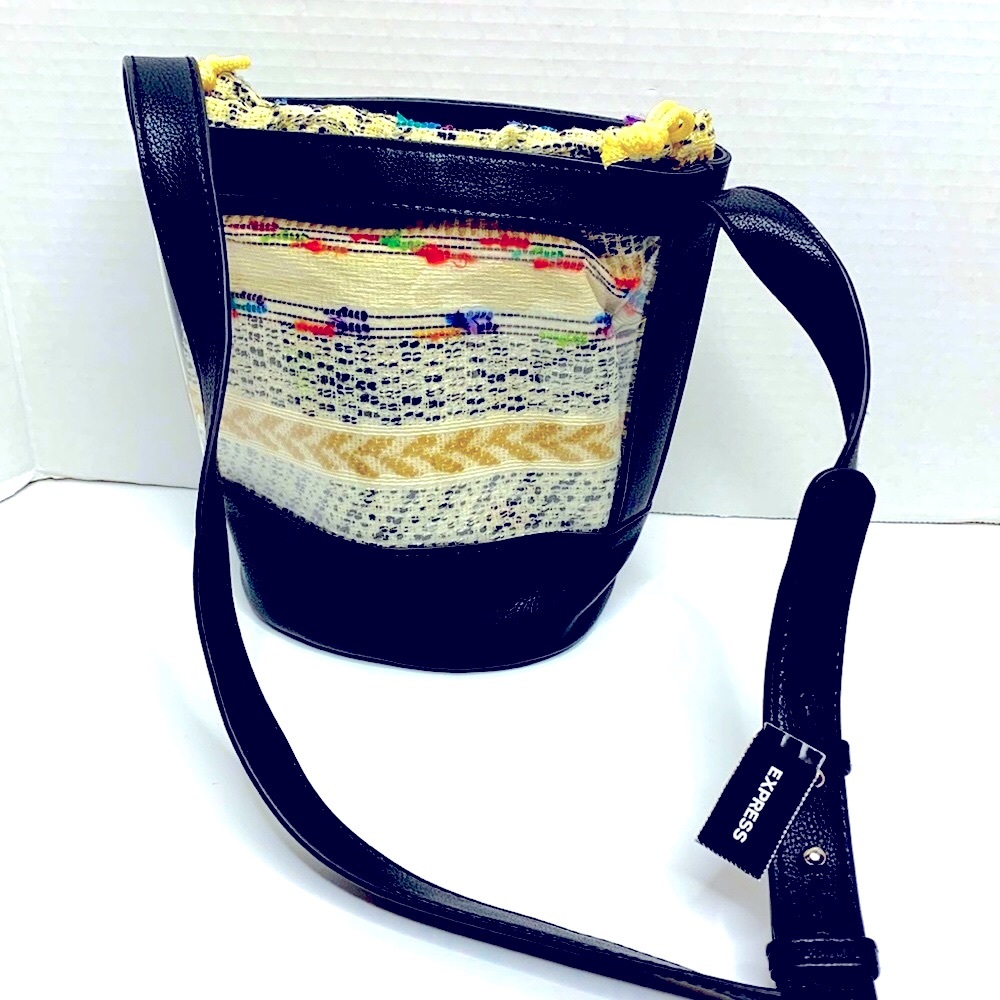 Express | Black Leather Lined Clear Bucket Bag Satchel | Boho Interior Event Bag